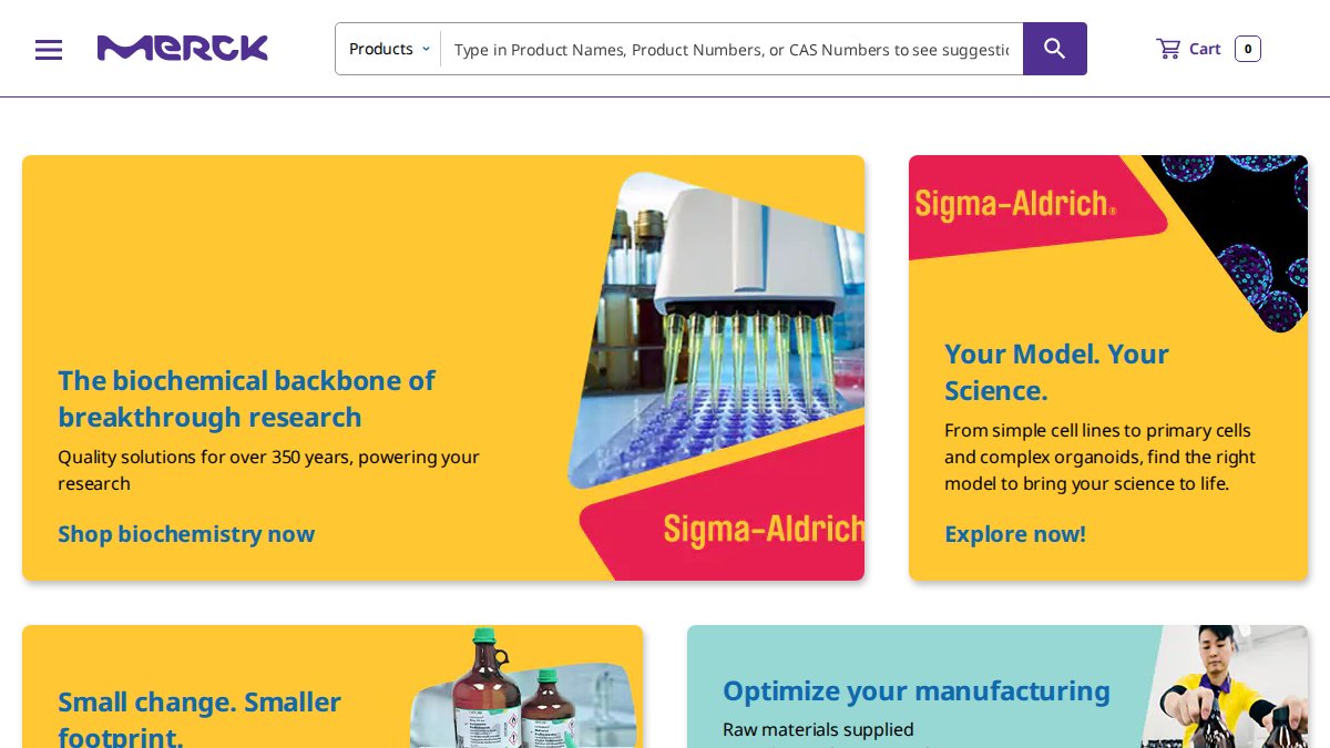 Screenshot of sigmaaldrich.com interface