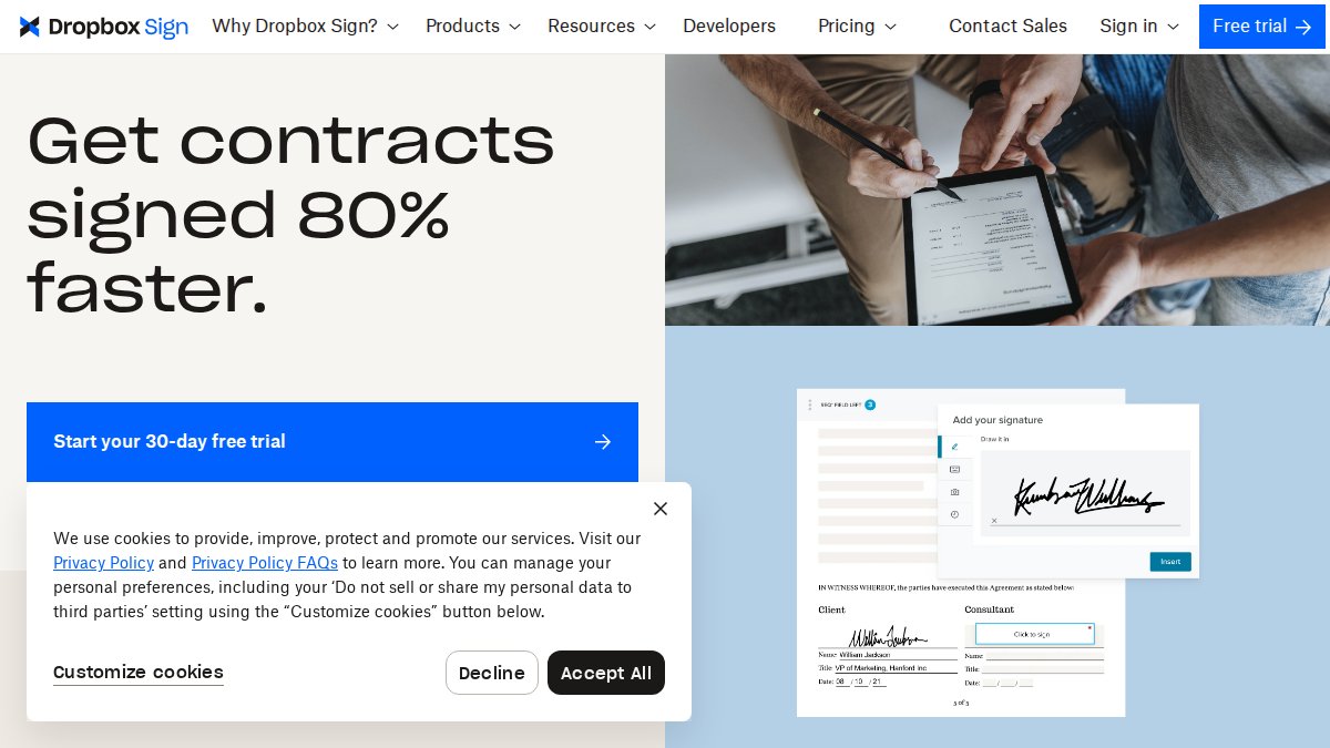 Screenshot of sign.dropbox.com interface