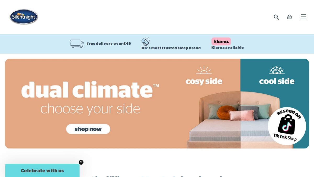 Screenshot of silentnight.co.uk interface