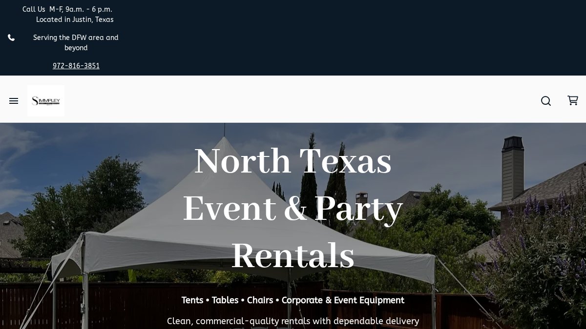 Screenshot of simmpleypartyrental.com interface
