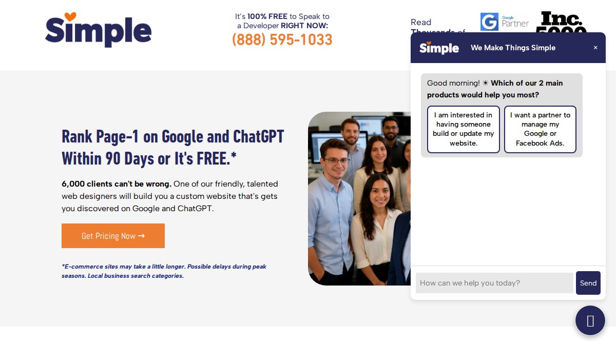 Screenshot of simple.biz interface
