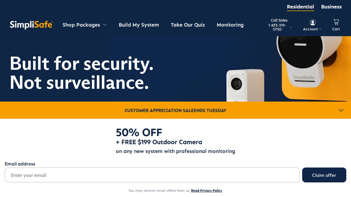 Screenshot of simplisafe.com interface