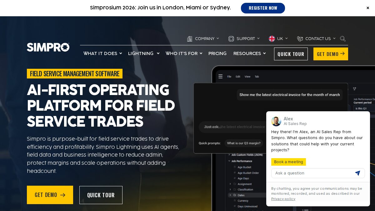 Screenshot of simprogroup.com interface