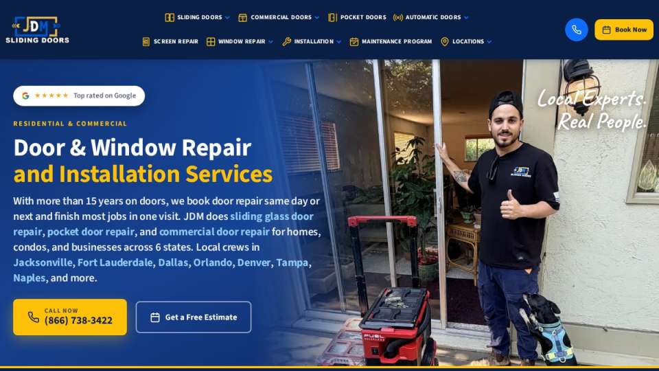 Screenshot of slidingdoorrepairft.com interface