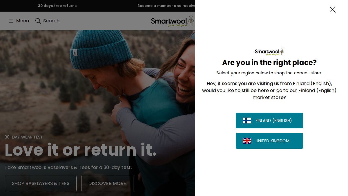 Screenshot of smartwool.co.uk interface