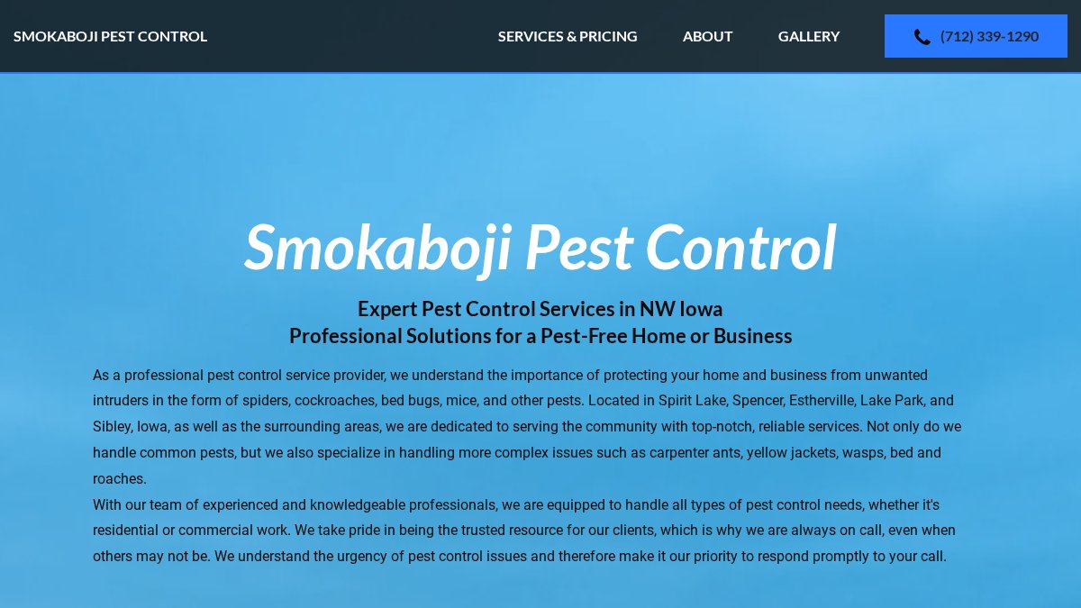 Screenshot of smokabojipestcontrol.com interface