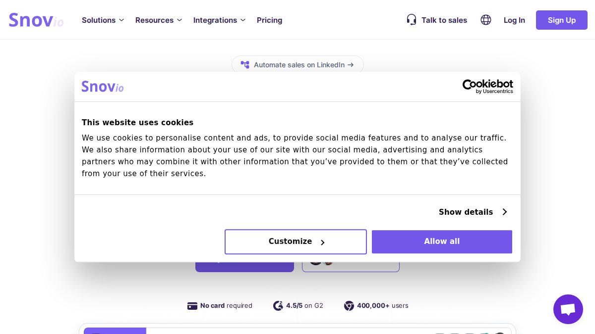 Screenshot of snov.io interface