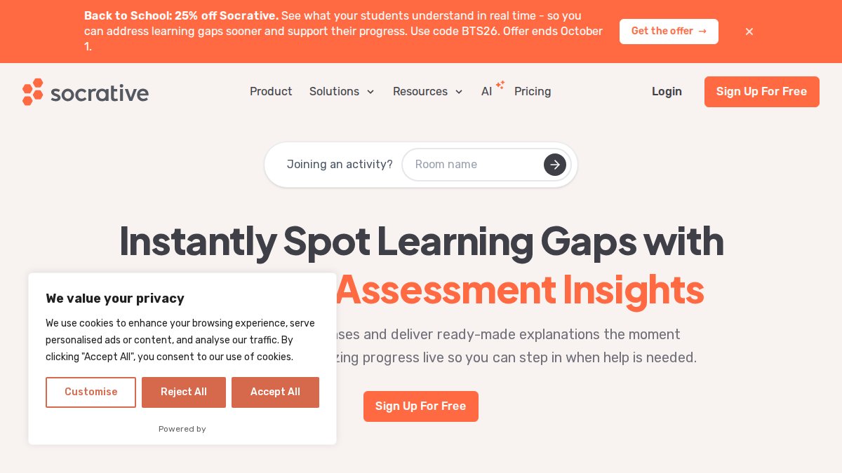 Screenshot of socrative.com interface