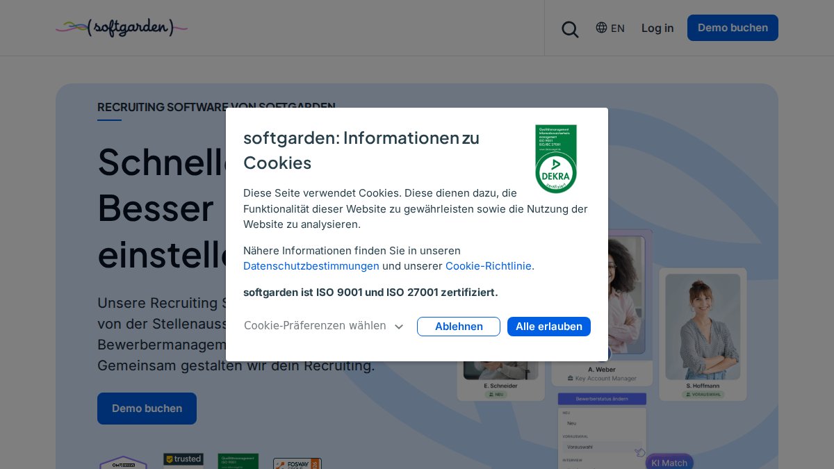 Screenshot of softgarden.com interface
