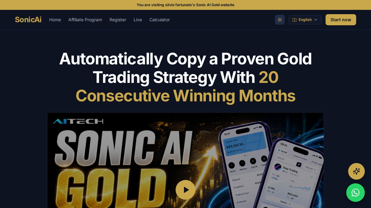 Screenshot of sonicaigold.com interface