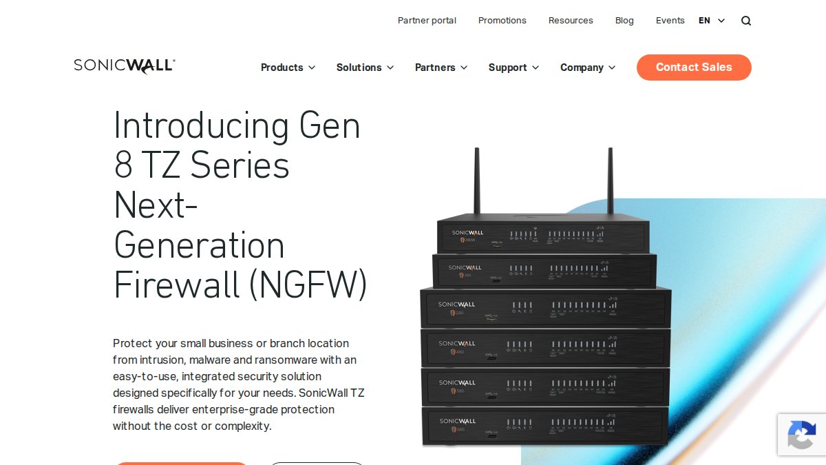 Screenshot of Entry Level page on sonicwall.com