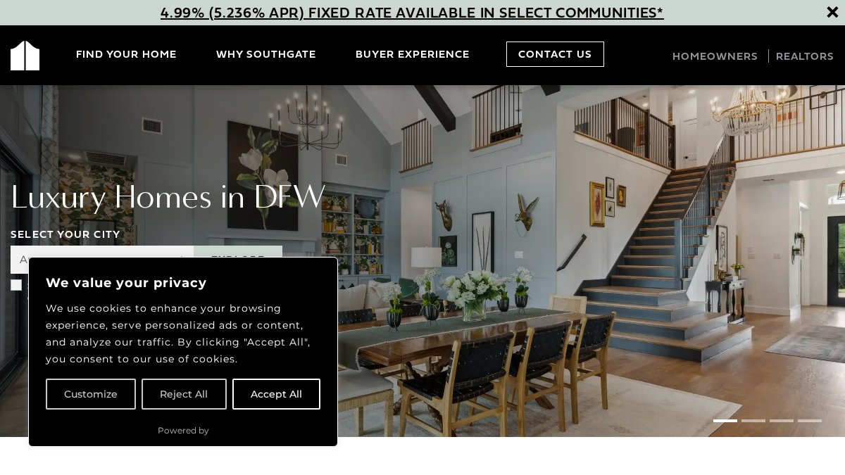 Screenshot of southgatehomes.com interface