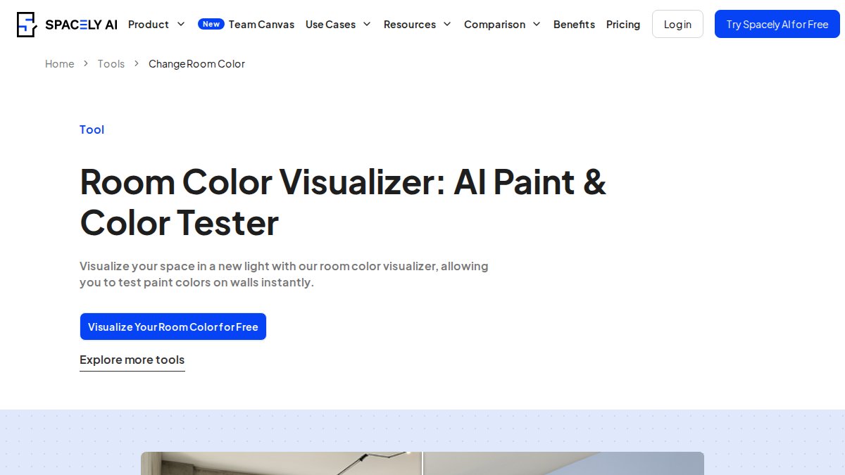 Screenshot of Ai Room Color Visualizer page on spacely.ai