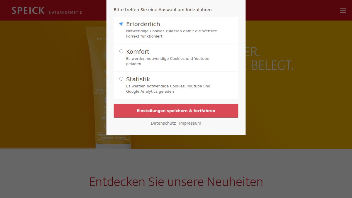 Screenshot of speick.de interface