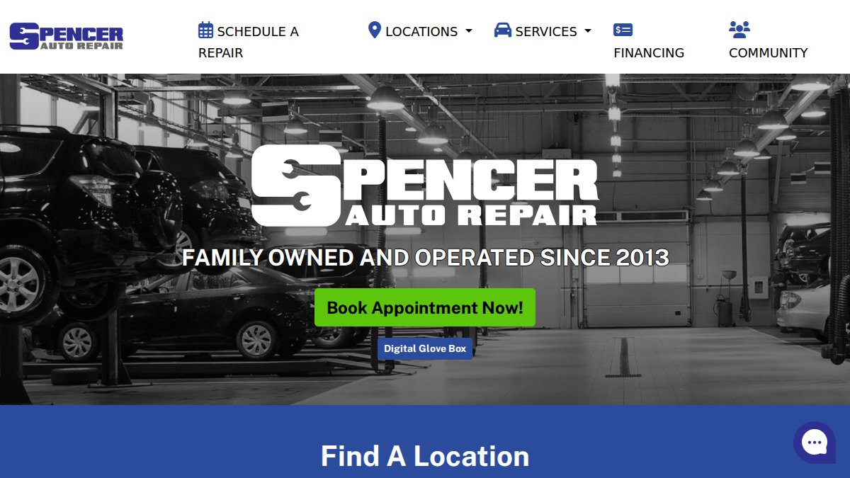 Screenshot of spencerautorepair.com interface