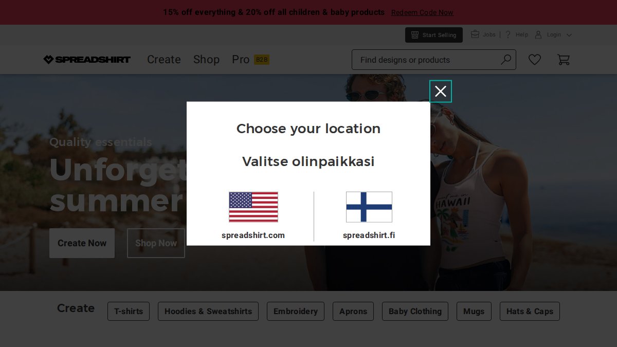 Screenshot of spreadshirt.com interface