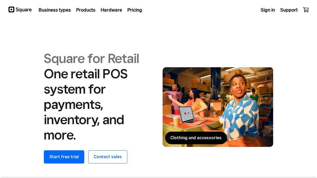 Screenshot of Retail page on squareup.com