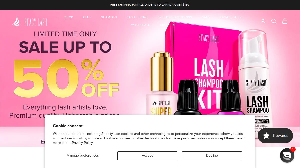 Screenshot of stacylash.com interface
