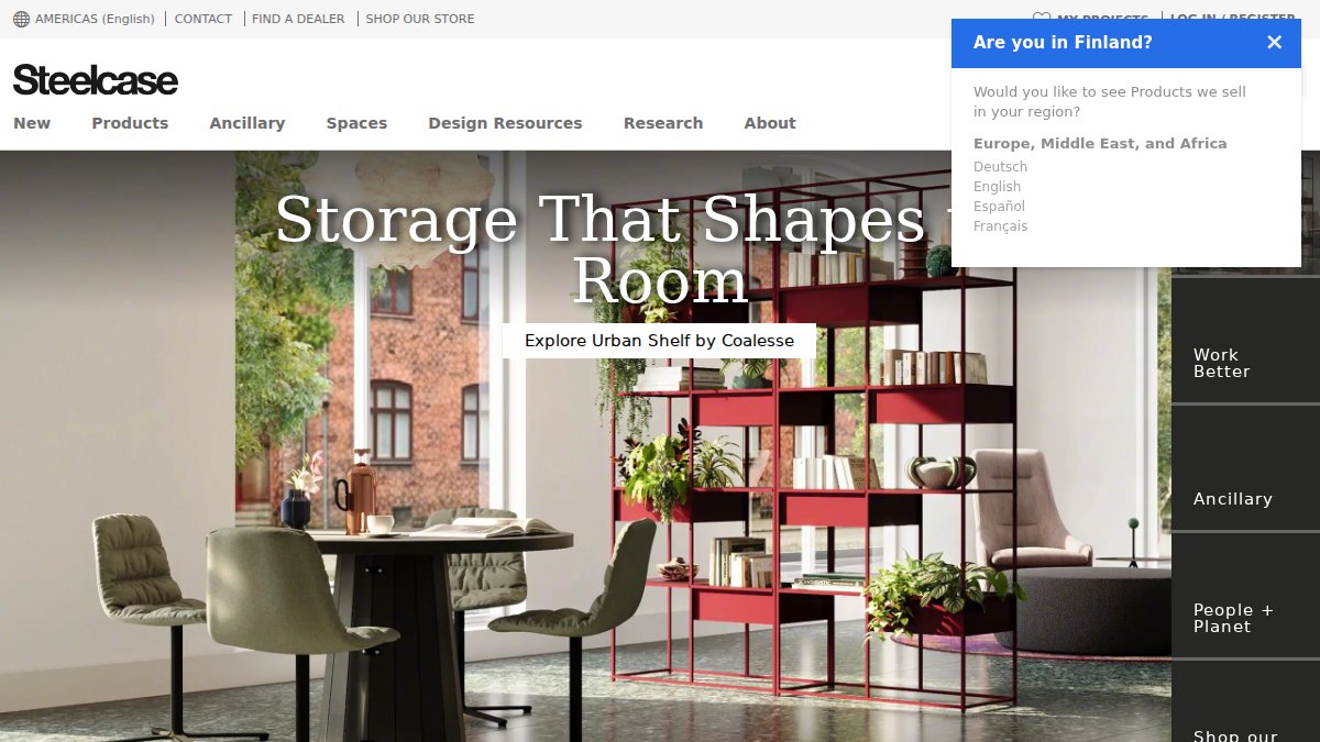 Screenshot of steelcase.com interface