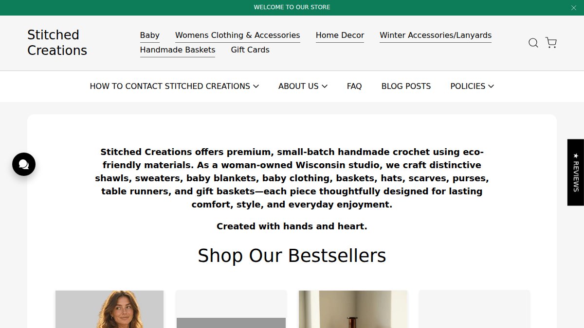 Screenshot of stitchedcreations.store interface