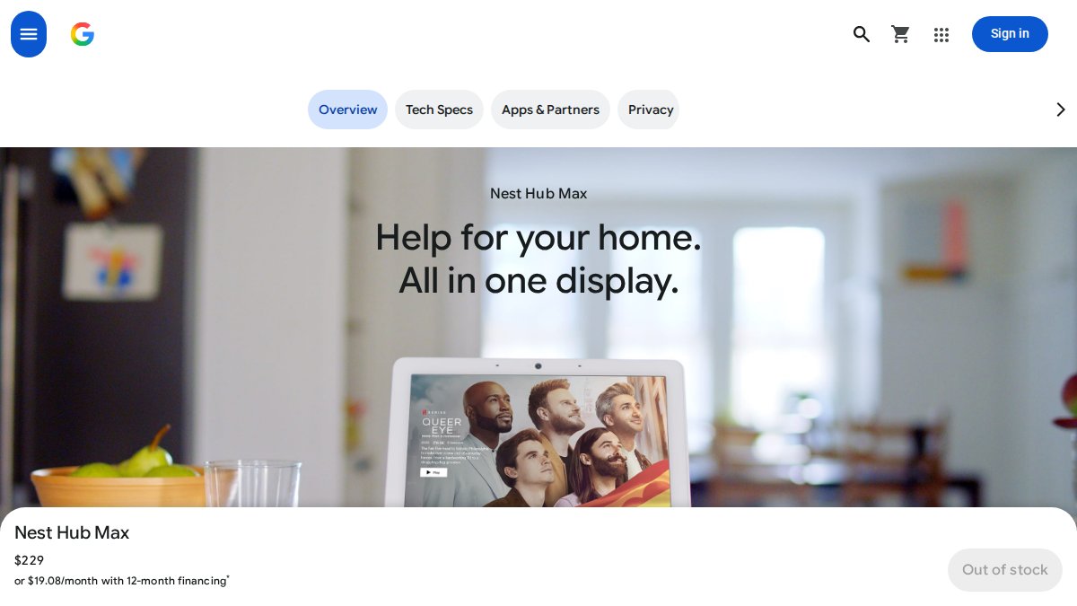 Screenshot of Google Nest Hub Max page on store.google.com