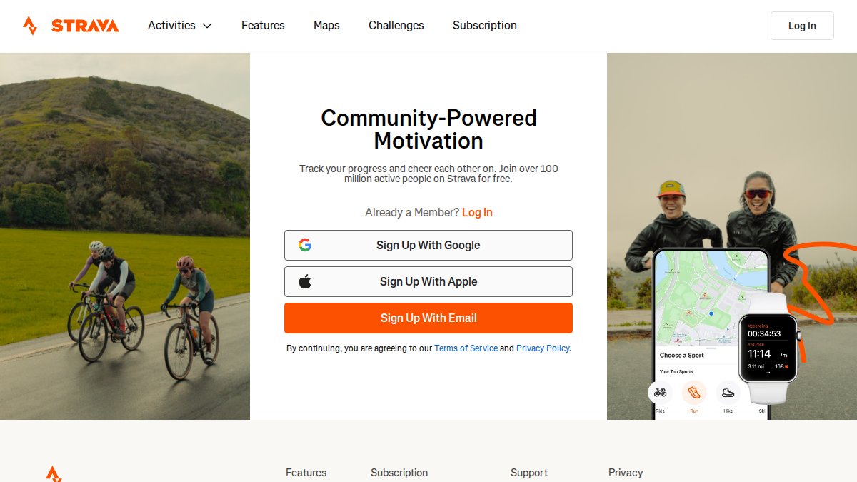 Screenshot of strava.com interface