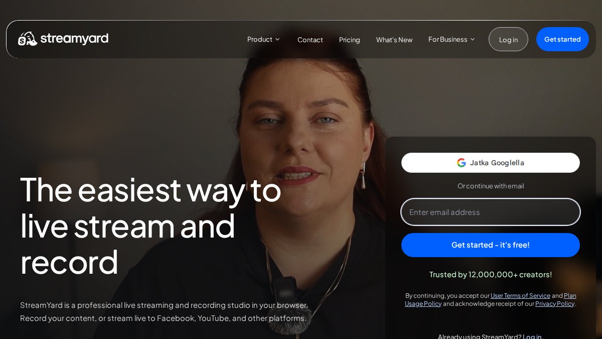 Screenshot of streamyard.com interface