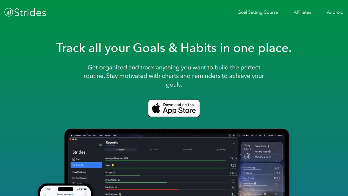 Screenshot of stridesapp.com interface