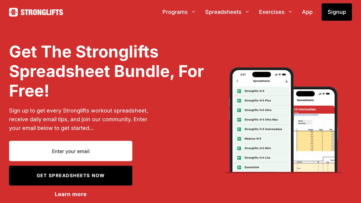 Screenshot of stronglifts.com interface