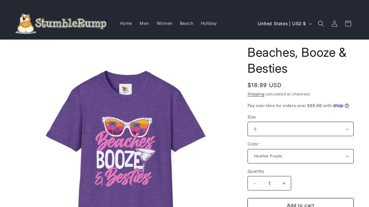 Screenshot of Beaches Booze Besties page on stumblerump.com