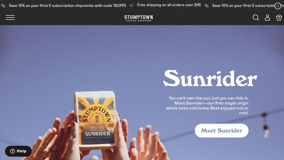 Screenshot of stumptowncoffee.com interface