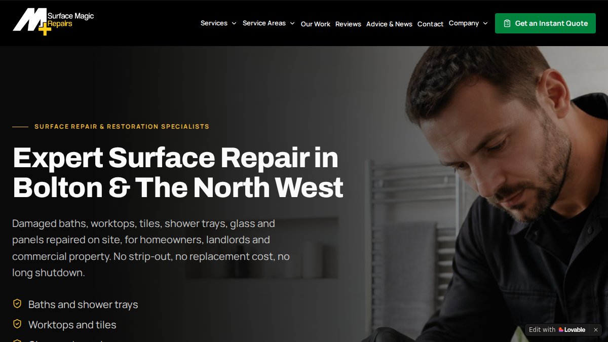 Screenshot of surfacemagicrepairs.co.uk interface