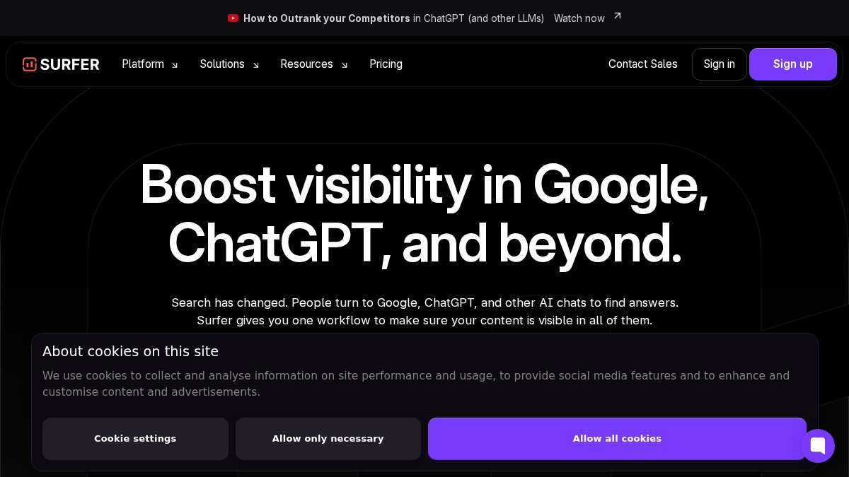 Screenshot of surferseo.com interface