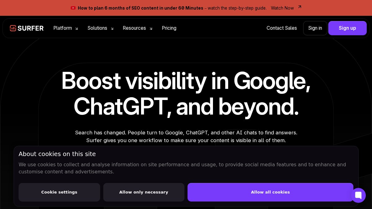 Screenshot of surferseo.com interface