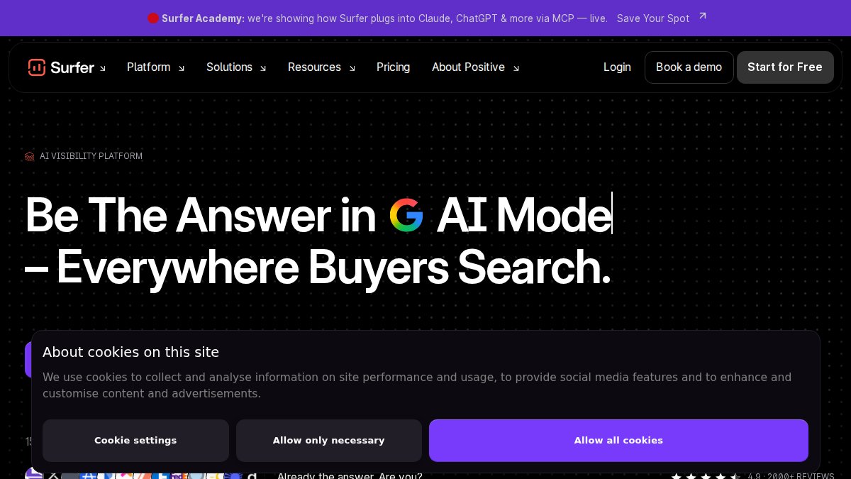 Screenshot of surferseo.com interface