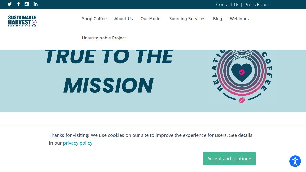 Screenshot of sustainableharvest.com interface