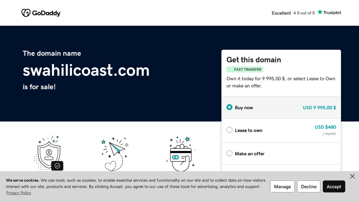 Screenshot of swahilicoast.com interface
