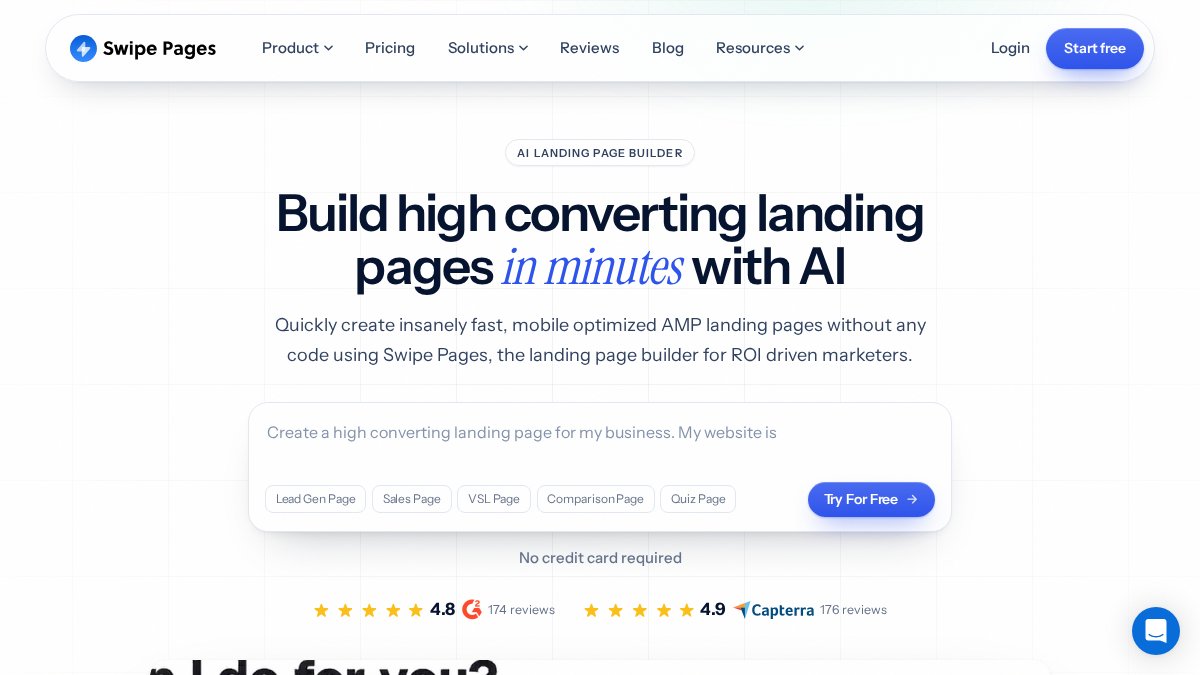 Screenshot of swipepages.com interface