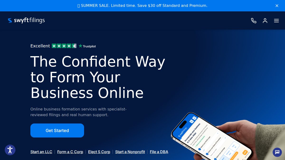 Screenshot of swyftfilings.com interface