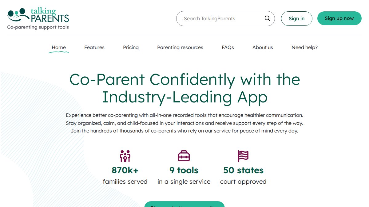 Screenshot of talkingparents.com interface