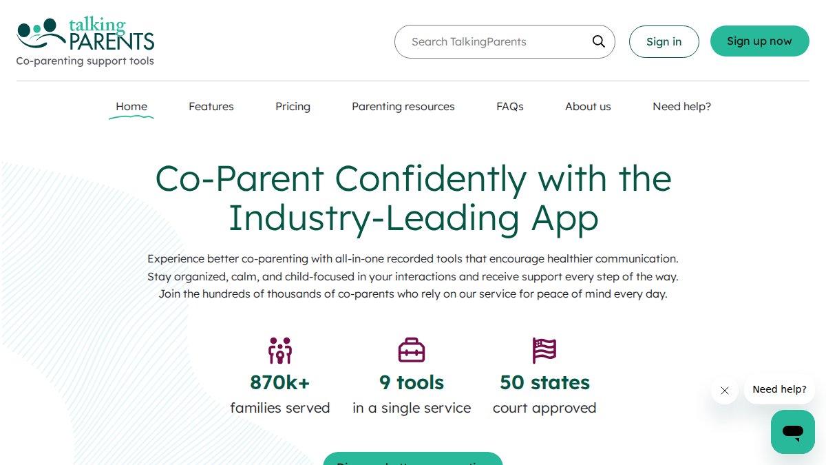 Screenshot of talkingparents.com interface