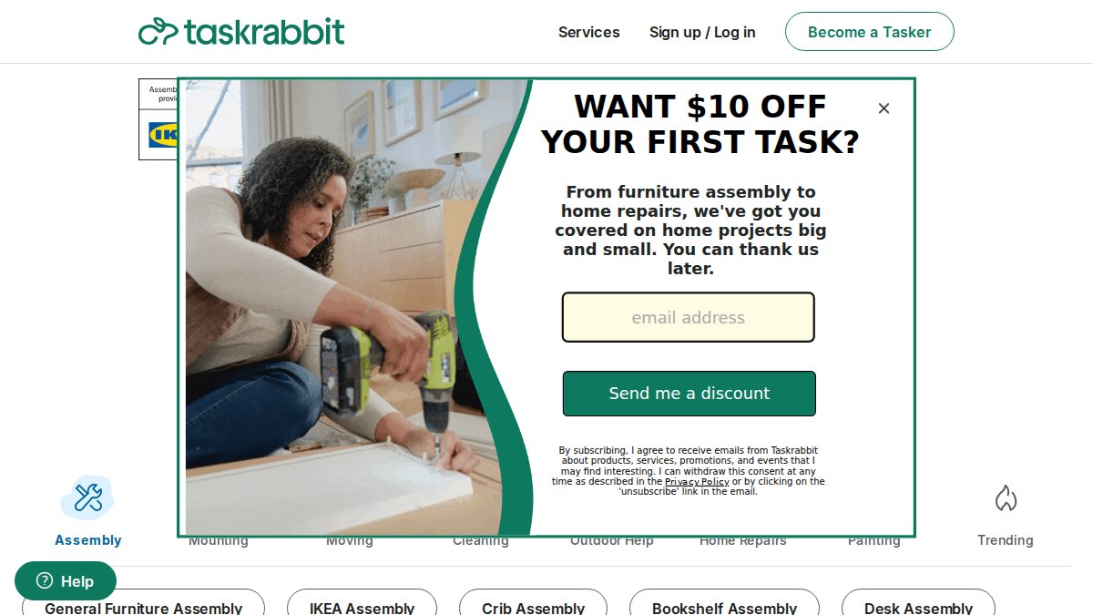 Screenshot of taskrabbit.com interface