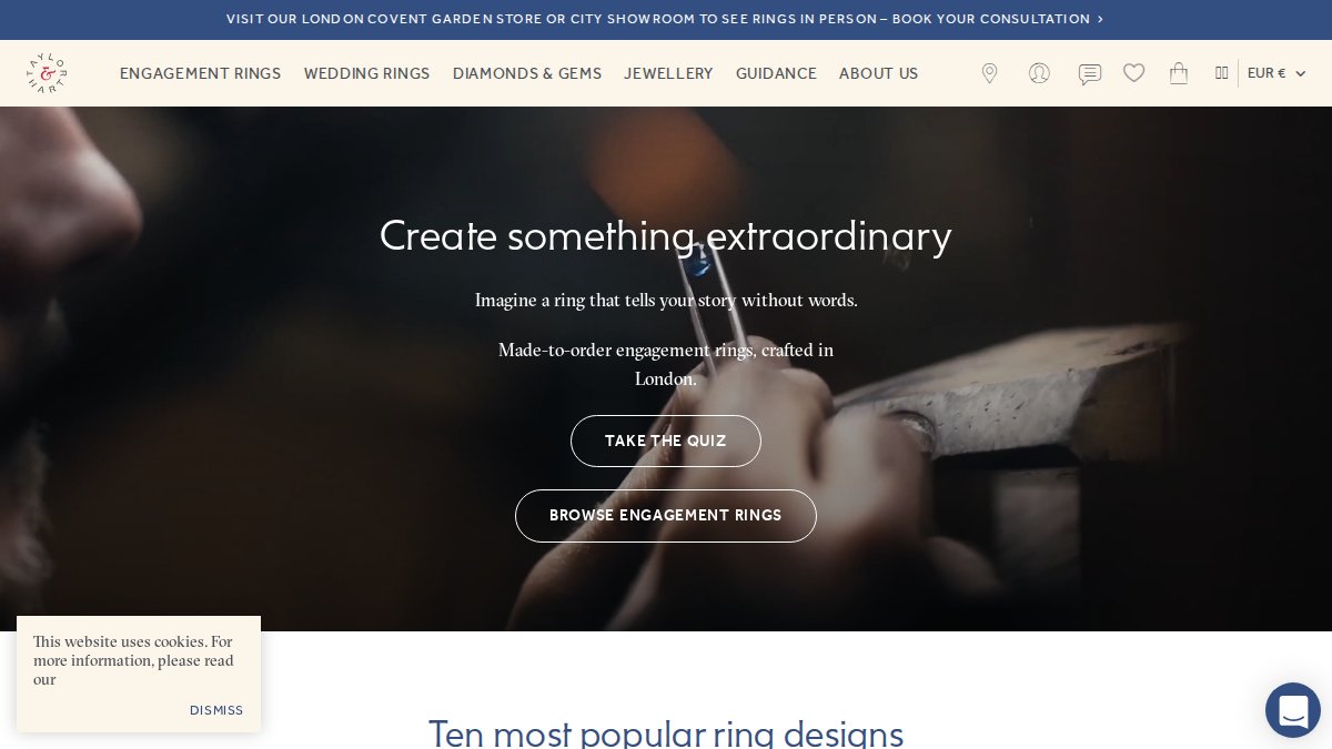 Screenshot of taylorandhart.com interface