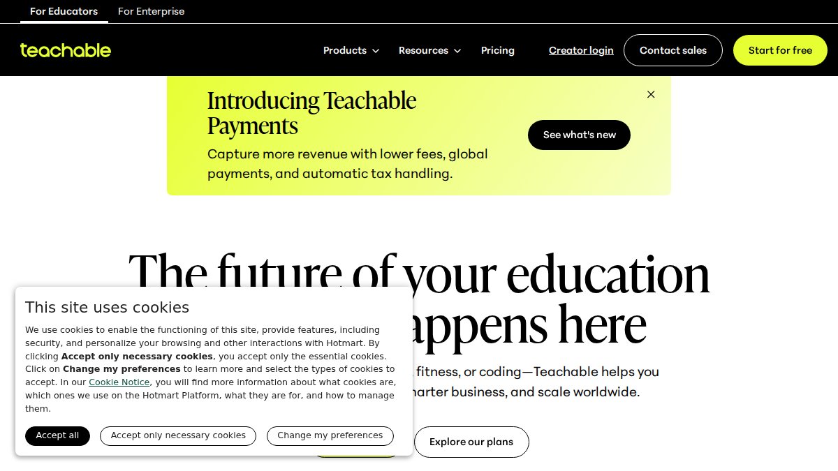 Screenshot of teachable.com interface