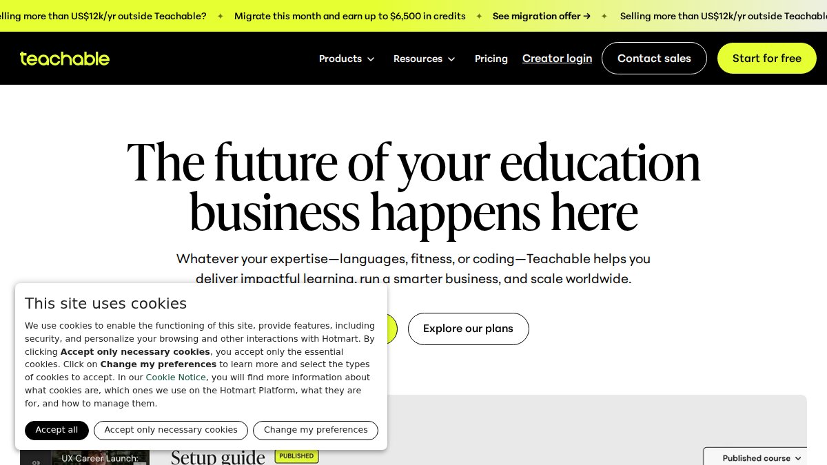 Screenshot of teachable.com interface
