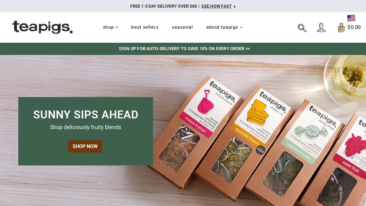Screenshot of teapigs.com interface