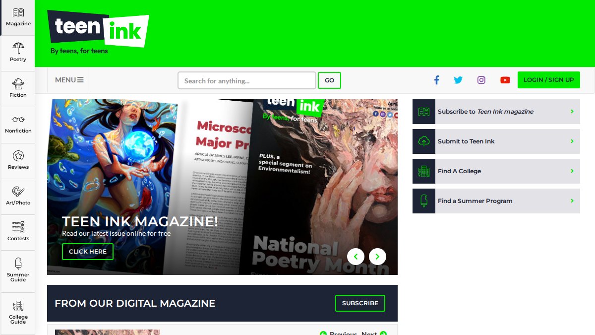 Screenshot of teenink.com interface