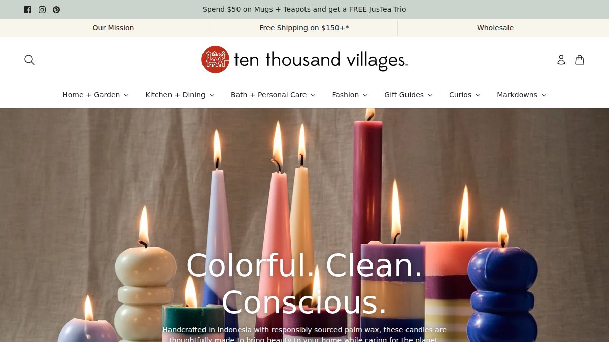 Screenshot of tenthousandvillages.com interface