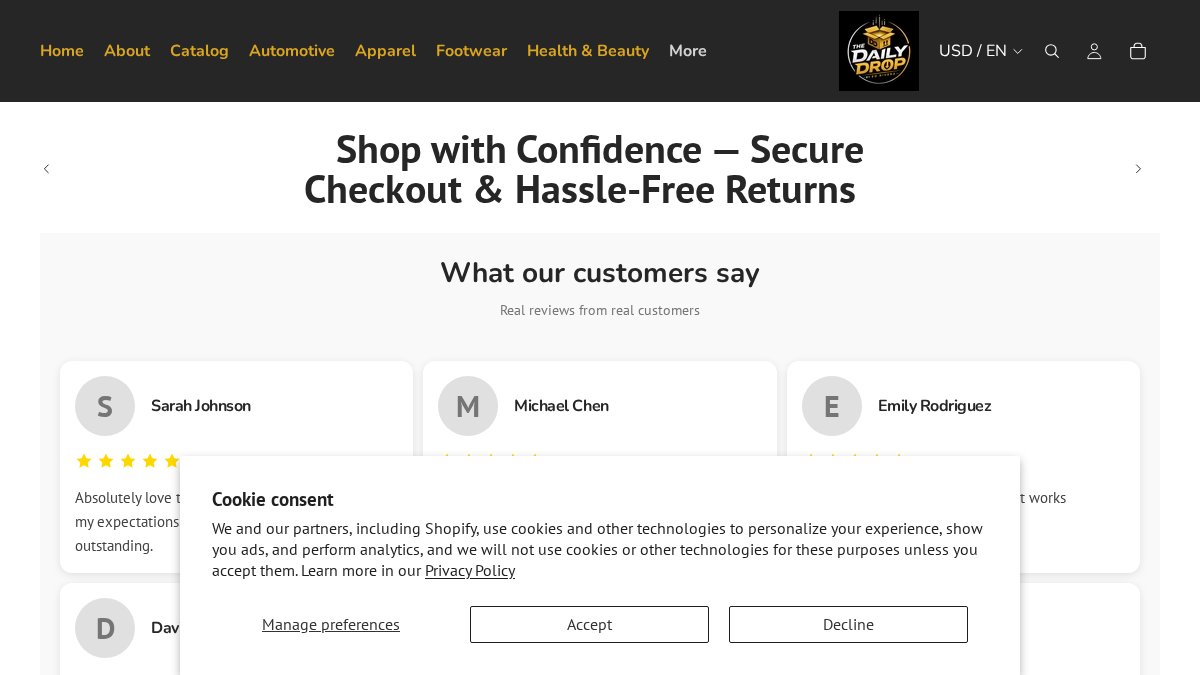 Screenshot of thedailydrop-er.com interface