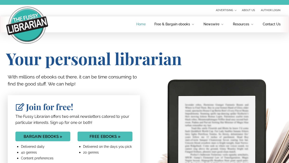 Screenshot of thefussylibrarian.com interface